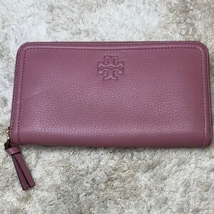 Tory Burch Mauve Thea Multi-Gusset Zip Continental Leather Wallet